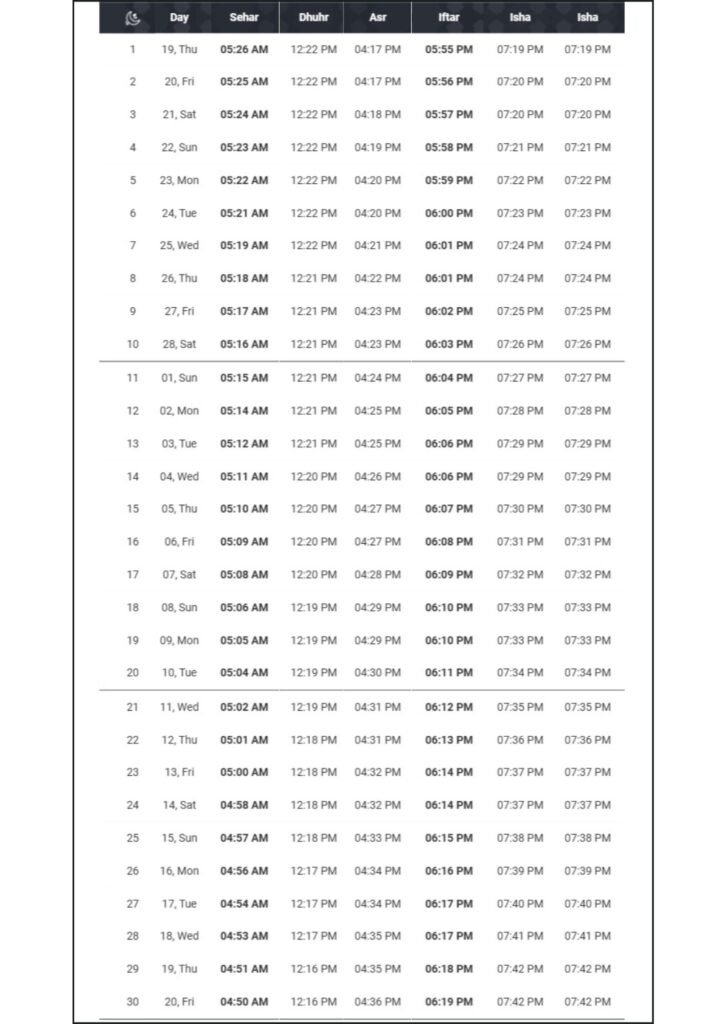 ramadan calendar 2025 pakistan